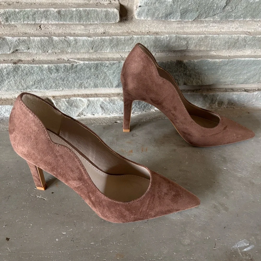 French Connection Vegan Suede‎ Scalloped Edge Heels
